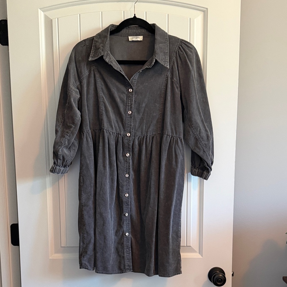 Umgee Washed Charcoal Button-Front Shirt Dress